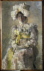 Retrato de Nadezhda Zabela Vrubel em vestido Empire (a esposa do artista). Pintura de Mikhail Alexandrovich Vroubel (Vrubel) (1856-1910), óleo sobre tela