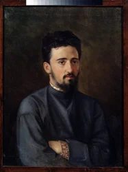 Retrato do autor V.M. Garshin (1855-1888). Pintura por Mikhail Georgievich Malyshev (1852-1914), óleo sobre tela