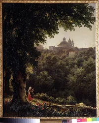 Aricia, perto de Roma (Itália) (Ariccia, perto de Roma). Pintura de Mikhail Ivanovich Lebedev (1811-1837), óleo sobre tela
