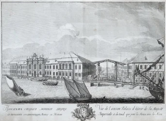 Vista do segundo palácio de inverno com o canal que liga o Moika ao Neva, 1753