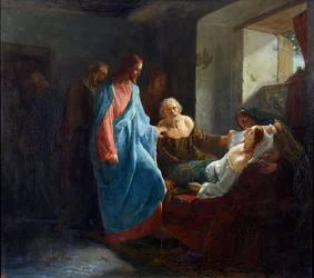 A Ressurreição da Filha de Jairo por Mikhail Mikhailovich Zelensky (1843-após 1882)