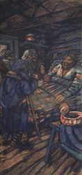 Casamento do Grão-Duque Vladimir I. Svyatoslavich Triptych, painel lateral, década de 1920