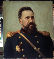 "Retrato do soldado e engenheiro Sergei Mosin (1849-1902), inventor da espingarda Mosin-Nagant (Mosin Nagant)". Pintura por Mikhail Gerets (1900-1942) 1941 Museu Central de Artilharia do Estado, São Petersburgo