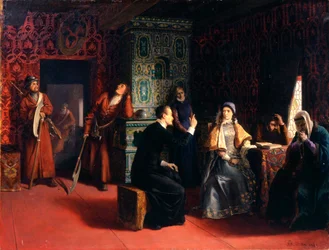 Marina Mniszech com seu pai sob prisão, 1883.