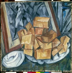 Still Life - Pintura de Mikhail Vasilyevich Le Dantyu (1891-1917), óleo sobre tela, cubismo - Colecção privada