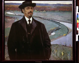 Auto-retrato (Auto-retrato). Peinture de Mikhail Vasilyevich (Vasilyevich) Nesterov (1862-1942), huile sur bois
