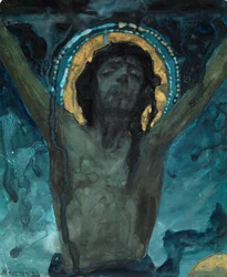 Pintura "Cristo na Cruz" de Mikhail Vasilyevich Nesterov (1862-1942) Dim 19x15,5 cm Colecção privada