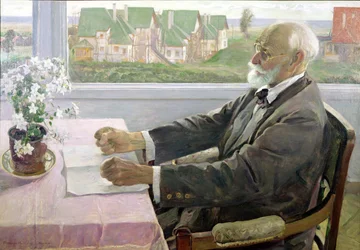 Ivan Petrovich Pavlov (1849-1936) em sua casa em Koltushy, perto de São Petersburgo, 1935