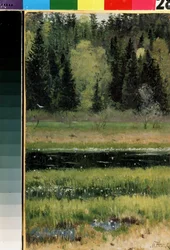 Paisagem. Pintura de Mikhail Vasilyevich Nesterov (1862-1942), óleo a bordo