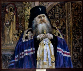 Portrait de Antoine, Metropolite de Kiev et de Galicie (1863-1936) (Portrait of Metropolitan Antony of Kiev and Galicia) - Óleo sobre tela de Mikhail Vasilyevich Nesterov (1862-1942)
