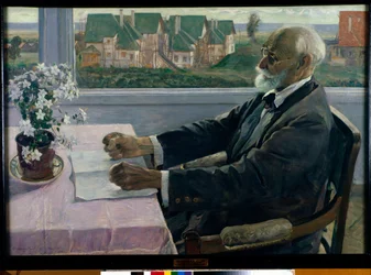 Portrait du medecin, psychologue et physiologiste Ivan Petrovich Pavlov (1849-1936) (Retrato do Fisiólogo, psicólogo e médico Ivan Petrovich Pavlov) - Peinture de Mikhail Vasilyevich Nesterov (1862-1942), huile sur toile