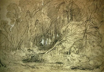 A Clearing in a Wood (giz preto e branco sobre papel)