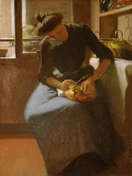Mulher a polir uma chaleira, c.1912 (óleo sobre tela)