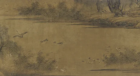 Pássaros em uma lagoa de outono