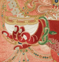 Pormenor da Thangka de seda imperial bordada
