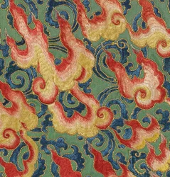 Pormenor da Thangka de seda imperial bordada