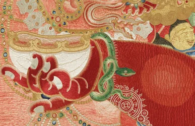 Pormenor da Thangka de seda imperial bordada