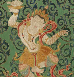 Pormenor da Thangka de seda imperial bordada