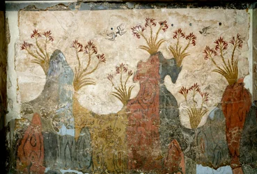 Arte Minoana: "Primavera" Fresco de Akrotiri a Santorini. Século XVI a.C. Athenes, Museu Nacional de Arqueologia