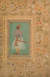 Retrato de Maharaja Bhim Kanwar, fólio do álbum Shah Jahan, verso: ca. 1615-29