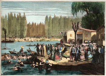 Natação em La Grenouillere, nos arredores de Paris - La Grenouillere em Croissy-sur-Seine em 1869 - depois de Miranda