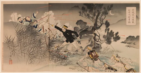 A bravura do capitão Matsuzaki durante a Grande Batalha Feroz em Anseong Crossing Anjōto daigekisen Matsuzaki taii yūmō