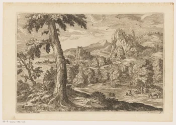 Paisagem com figuras ao longo de um rio
Landscapes after Titian (título da série)