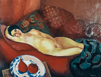 Nu no sofá vermelho (óleo sobre tela)