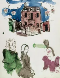 Desenho de palco e estatuetas