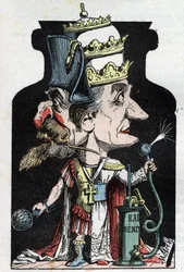 Allegorie du Concordat (sinal entre Pio VII e Bonaparte) de 1801 representado por Moloch como um dispositivo de compressão com Napoleão III e o Papa
