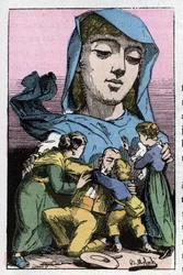 Alegoria da Anistia no século XIX em "Le Trombinoscope" de Touchatout, cartoon de B. Moloch de 1882 (1849-1909). Coleção particular.