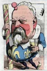 Desenho animado do Visconde de Lorgeril (Hippolyte Louis), político francês.