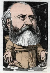 Retrato de Charles Gounod (1818-1893), compositor francês em "Le Trombinoscope" de Touchatout, caricatura de B. Moloch de 1882 (1849-1909). Coleção particular.