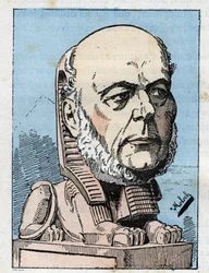 Retrato de Jules Grevy (1807-1891) presidente da República Francesa em "Le Trombinoscope" de Touchatout, caricatura de B. Moloch de 1882 (1849-1909). Coleção privada.