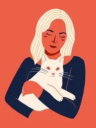 Mulher aconchegada e gato