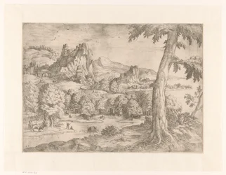 Paisagem panorâmica com grande árvore