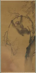 Macacos em uma árvore de cereja, macacos em uma borda da rocha, 1615-1868.