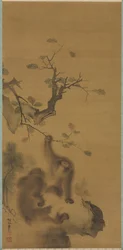 Macacos em uma borda da rocha, 1615-1868.