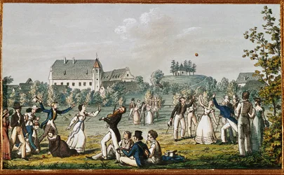Um jogo de bola em Atzenbrugg ... (gravura)