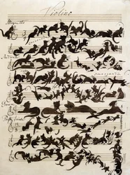 A Sinfonia do Gato (Die Katzensymphony) desenho de Moritz von Schwind de 1868. Staatliche kunsthalle karlsruhe.