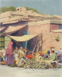 Mercado de vegetais, Delhi, 1905