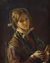 Uma mulher a tricotar (óleo sobre tela)