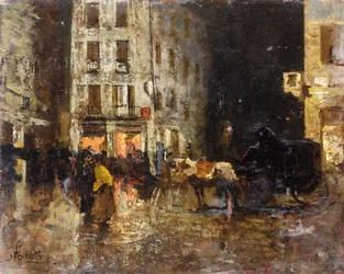 Uma cena de rua à noite,