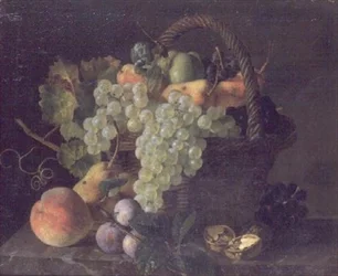 Natureza morta da fruta em uma cesta (painel)