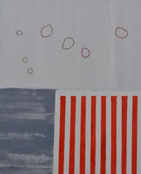 Círculos abstratos com riscas vermelhas