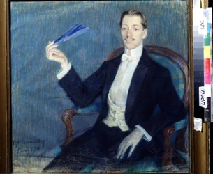 Retrato do poeta Nicolay Gumilyov (1886-1921). Oeuvre de Mstislav Vladimirovich Farmakovsky (1873-1946), pastel sobre papel