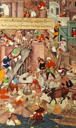 Forte Vermelho em Agra durante a construção, do "Akbarnama", Mughal