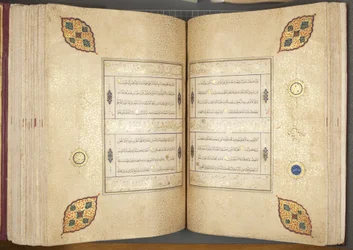 Fol 82 verso 83 recto, Timurid Quran, 1441 (tinta e ouro sobre papel)