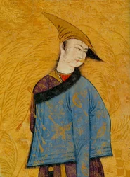 Juventude vestindo um casaco curto forrado de pele por cima do ombro, década de 1640