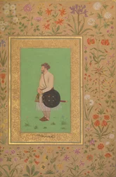 Retrato de Khan durante Bahadur Nusrat Jung, Folio do álbum Shah Jahan, Verso: Ka. 1640.